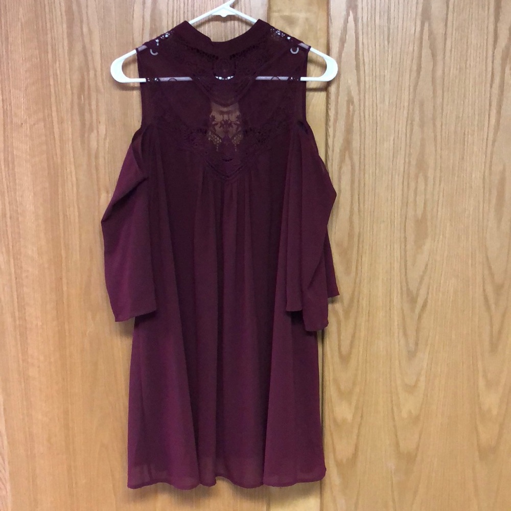 Burgundy Lace Cold Shoulder Dress